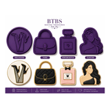 BTBS Glam Girl Luxury 4 PC Cookie Cutter & Stamp Set Heels, Purse, Perfume & Silhouette