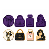 BTBS Glam Girl Luxury 4 PC Cookie Cutter & Stamp Set Heels, Purse, Perfume & Silhouette