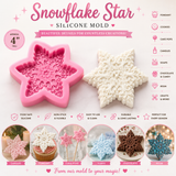 Snowflake and star silicone mold featuring an ornate snowflake star design with a finished molded piece.