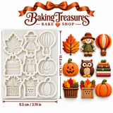 Autumn Harvest Fall Silicone Mold – Pumpkin, Owl, Scarecrow, Maple Leaf & Fall Decorations