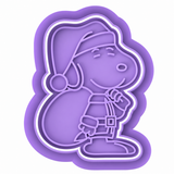 Royal Orchid Lavender Christmas beagle cookie cutter and embosser stamp set featuring a cheerful dog wearing a Santa hat, festive outfit, and carrying a holiday sack.