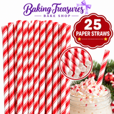 Christmas Candy Cane Red & White Striped Paper Drinking Straws – 25 Count