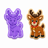 Cute Christmas Reindeer Cookie Cutter & Embosser Two-Piece Set