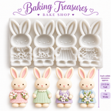 Easter Bunny Silicone Mold – 4-Cavity Floral Rabbit Fondant & Cake Decorating Mold