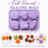 Fall Harvest silicone mold featuring two turkeys, pumpkin, acorn, maple leaf and oak leaf designs for seasonal treats and crafts.

Attributes