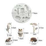 Forest animal silicone cake decorating mold with detailed birds, woodland animals and tree