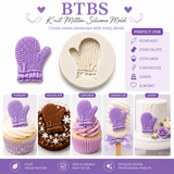 Knitted mitten silicone mold with detailed knit texture and decorative cuff on white background.