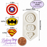 Superhero Emblem Silicone Mold – 3-Cavity Comic Book Hero Fondant & Chocolate Mold