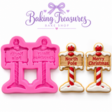 Two-cavity Christmas silicone mold featuring North Pole and Merry Christmas