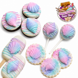 Pastel pink lavender aqua and blue textured seashell decorations made with silicone mold