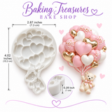 Teddy Bear & Heart Balloon Bouquet Silicone Fondant Mold – Valentine's Day Cake Decorating