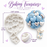 Teddy Bear & Heart Balloon Bouquet Silicone Fondant Mold – Valentine's Day Cake Decorating