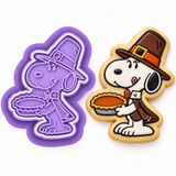 Thanksgiving Pilgrim Beagle Holding Pie Cookie Cutter & Embosser Stamp Set