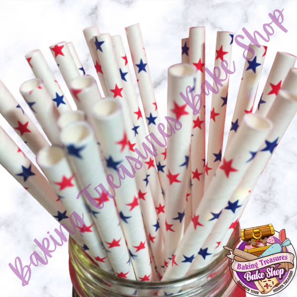 RED WHITE & BLUE STARs Paper Straws*