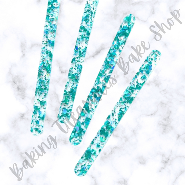 Flake Glitter Acrylic Popsicle Sticks- TURQUOISE