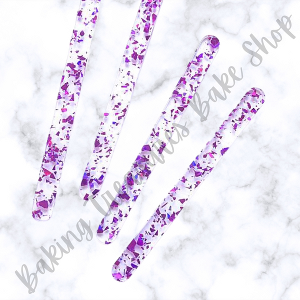 Flake Glitter Acrylic Popsicle Sticks- Purple