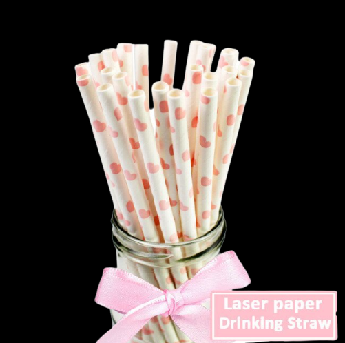 PINK HEART Paper Straws