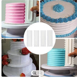 Comb and Icing Smoother Set of 4 Pack PLUS 2 MORE CAKE TOOLS Decorating Mousse Butter Cream Cake Edge Tools, Plastic Sawtooth Cake Scraper Polisher 8 Design Textures-White