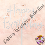 Happy Birthday Cake topper SILVER