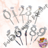 Acrylic Numbers  Crown Cake Topper  Silver*